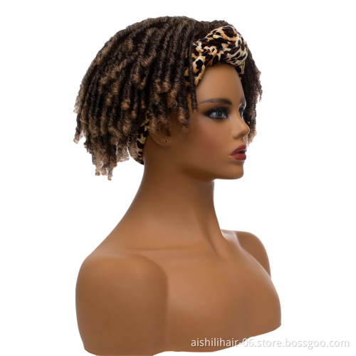 Wholesale price stort mix brown with light brown heat resistant fiber afro twist curly headband wig for women